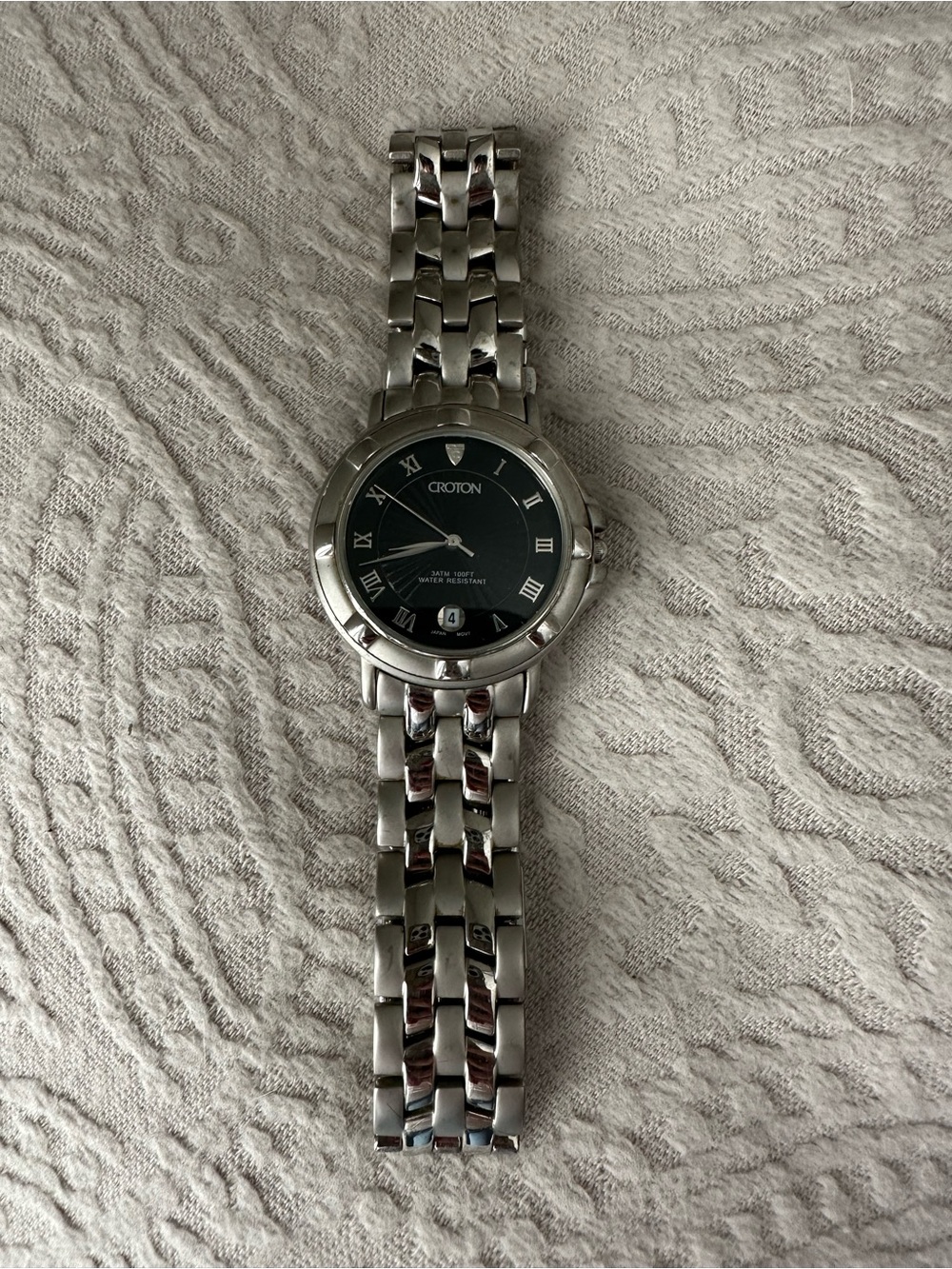 Croton Silver Stainless Steel Watch with Black Dial Water Resistant
